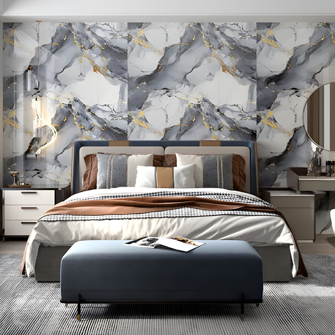 Marble Luxe Ash Blue Wallpaper WL003