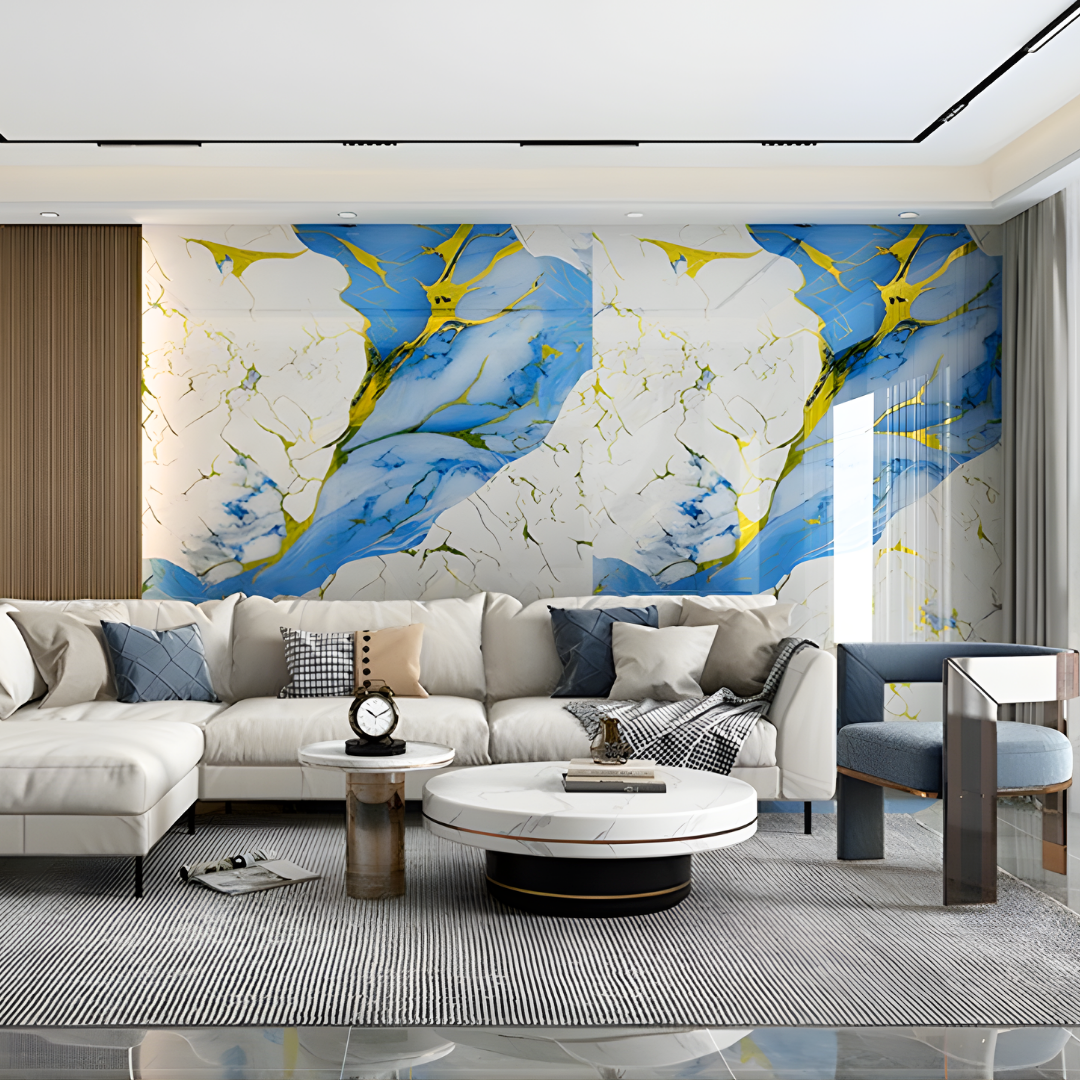 Marble Blue Stained Wallpaper WL016